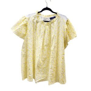 Lane Bryant Yellow Embroidered Top Ruffle 26 28 Eyelet Short Sleeve Cottagecore
